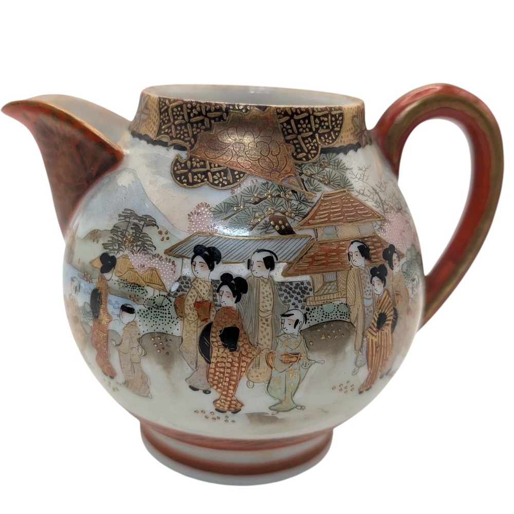 Antique Japanese Small Teapot Hand Painted Design Meiji Period Bone China No Lid